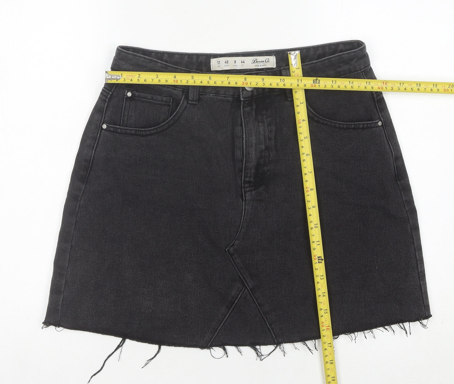 Denim Co Women's Black A-Line Denim Skirt, Size 12
