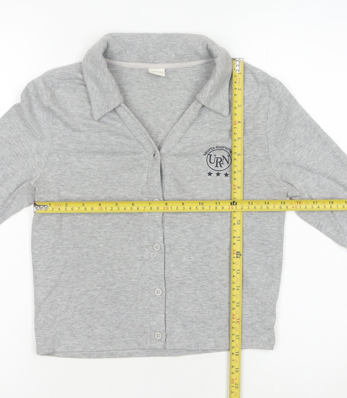 No Me Women's Grey Collared Knit Crop Top M