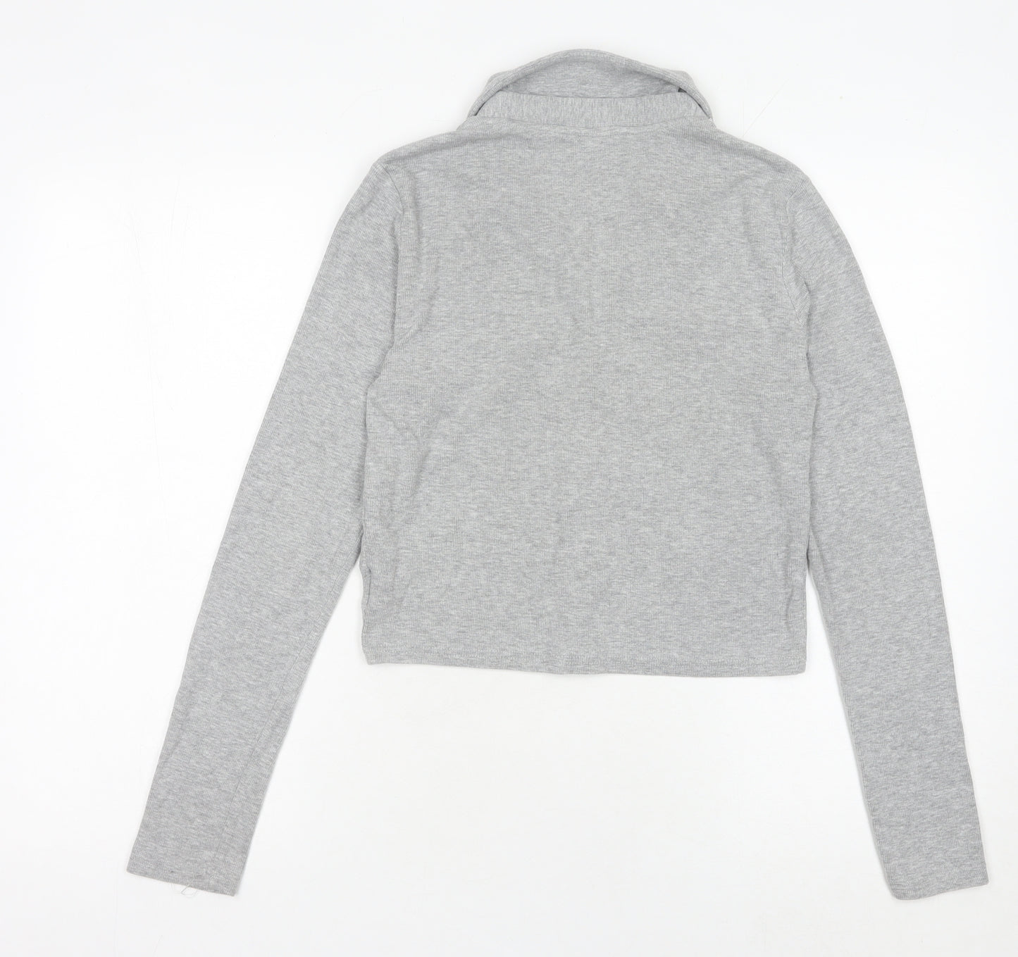 No Me Women's Grey Collared Knit Crop Top M