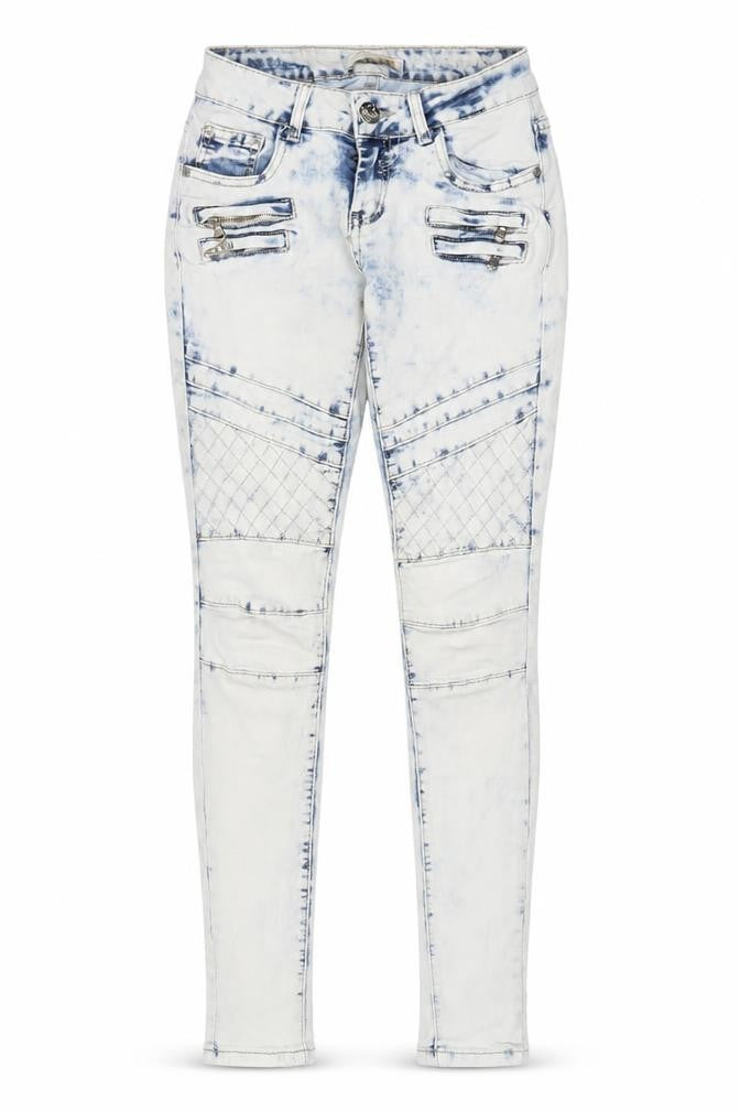 Front view of Lexxury women’s blue white skinny jeans s