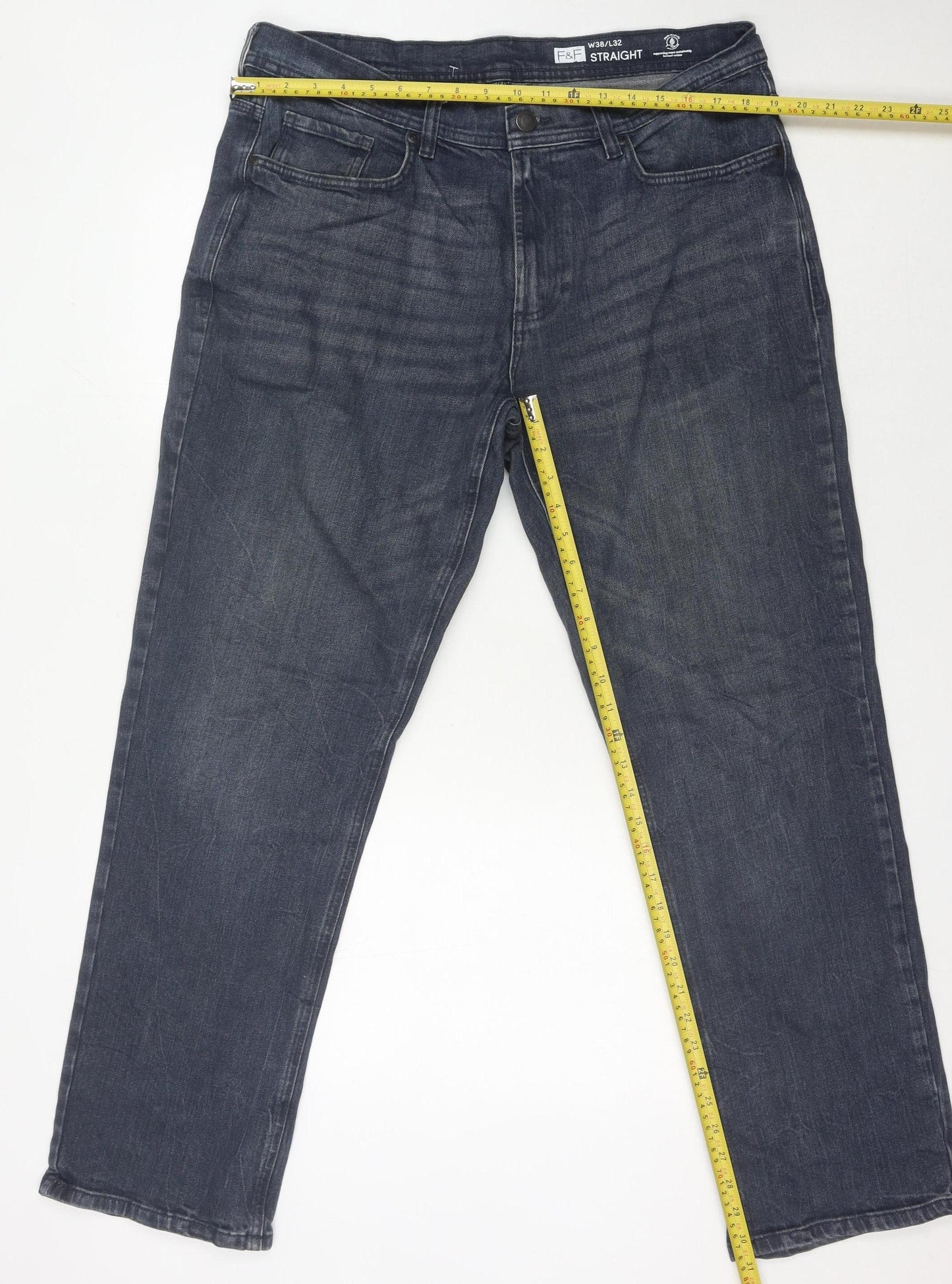 F&F Men's Straight Blue Jeans 38W 32L Regular Fit