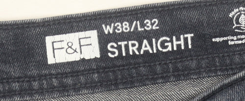 F&F Men's Straight Blue Jeans 38W 32L Regular Fit