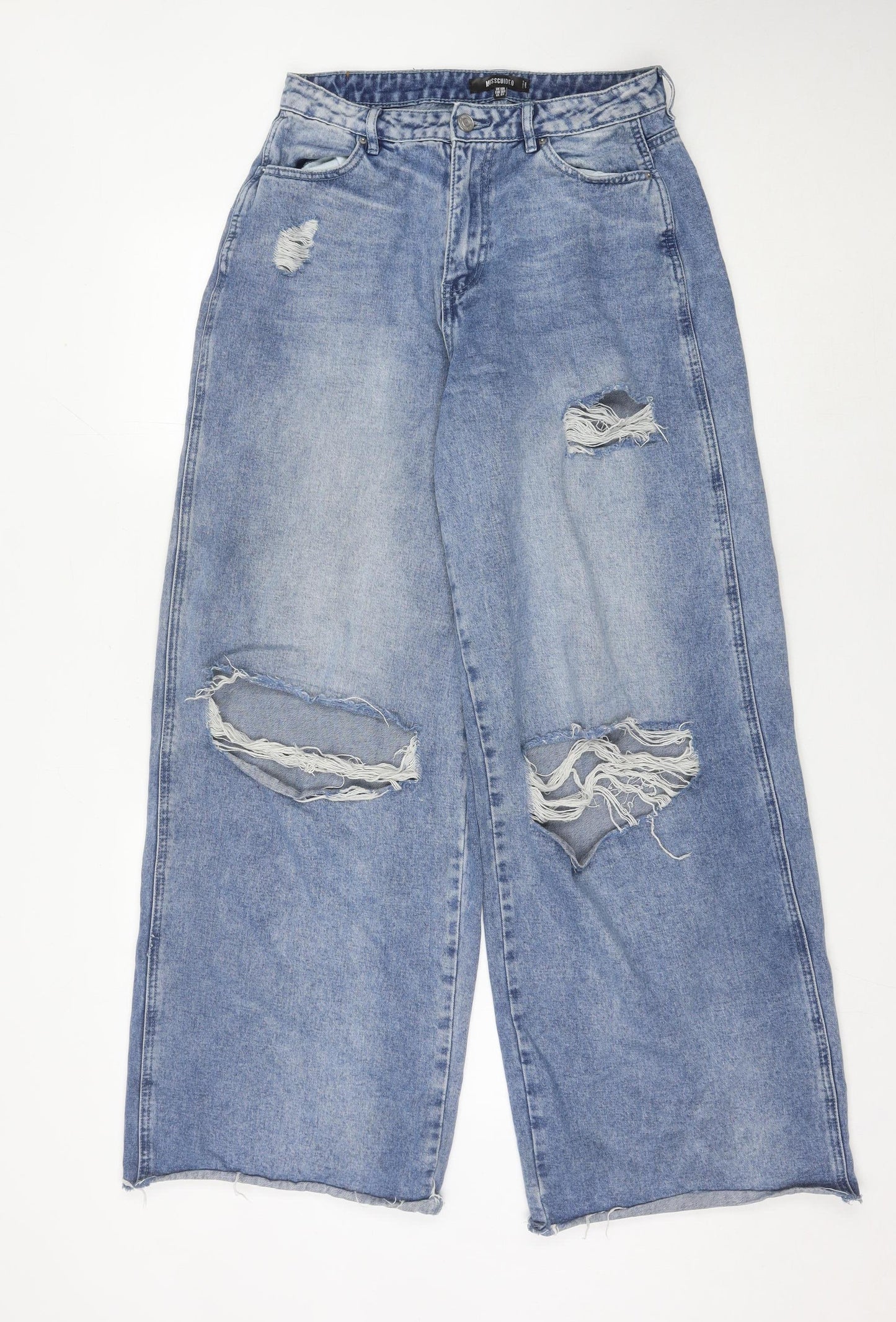 Missguided Women's Blue Wide-Leg Distressed Jeans Size 10