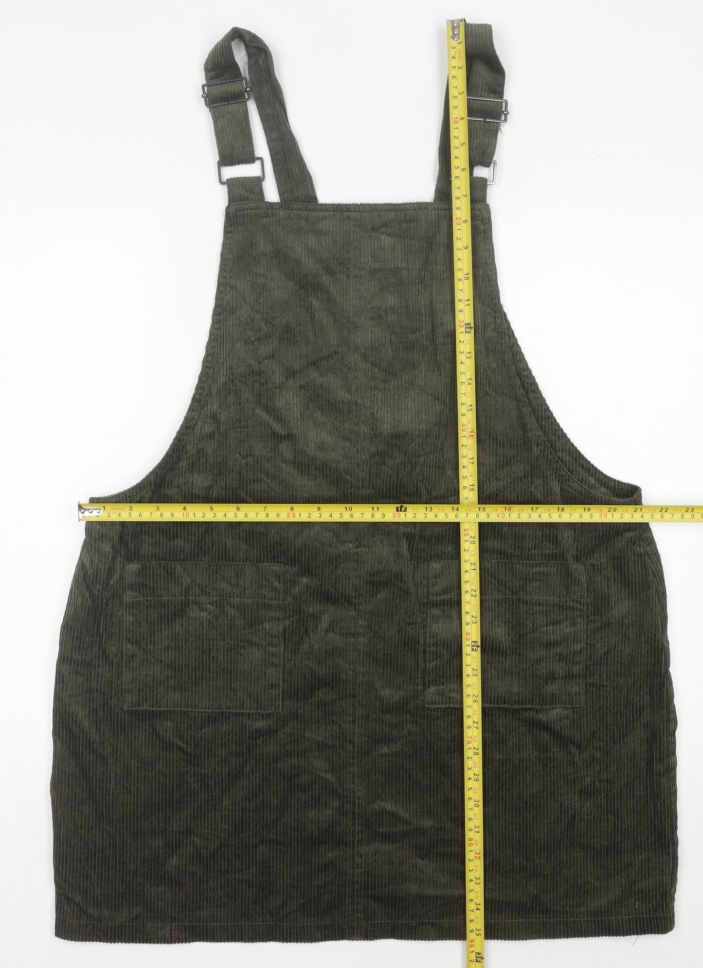 George Women's Green Corduroy Dungaree Dress Size 18