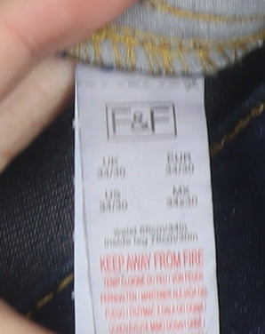 F&F Men's Blue Straight Jeans - Size 36 Relaxed Fit