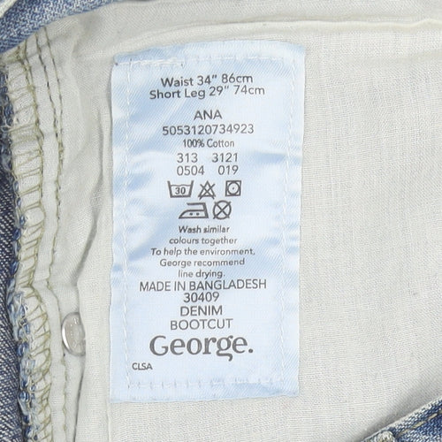 George Men's Blue Bootcut Jeans, Size 34, Classic Fit