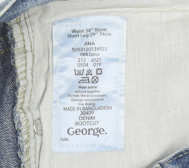 George Men's Blue Bootcut Jeans, Size 34, Classic Fit