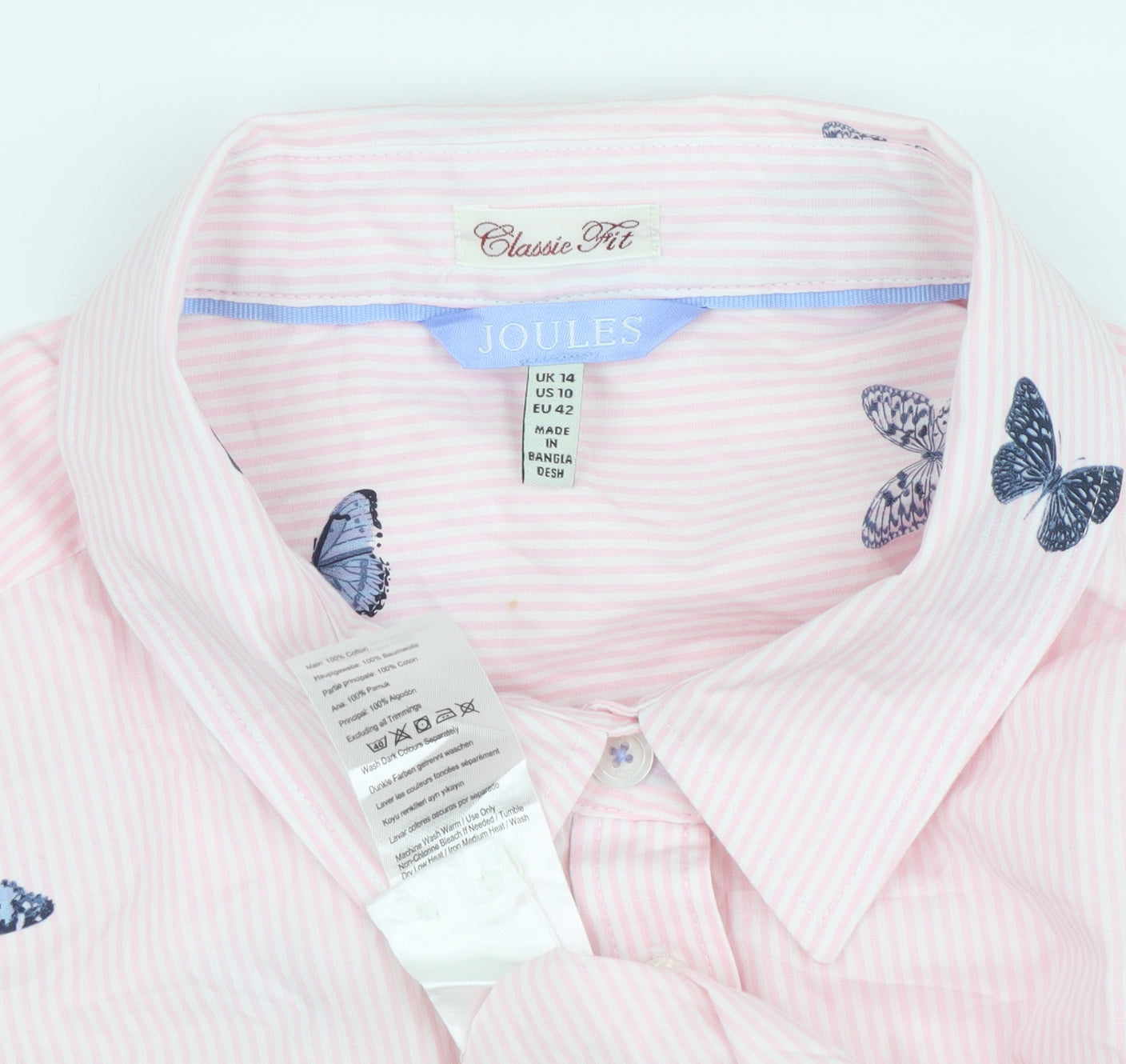 Joules Women's Pink Striped Button-Up Shirt Size 14