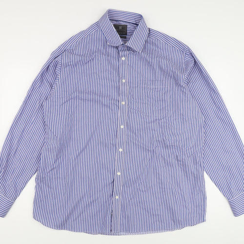 Marks and Spencer Men's Blue Striped Regular Fit Shirt 17.5