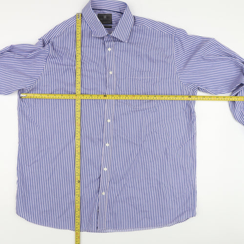 Marks and Spencer Men's Blue Striped Regular Fit Shirt 17.5
