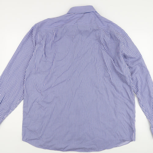 Marks and Spencer Men's Blue Striped Regular Fit Shirt 17.5