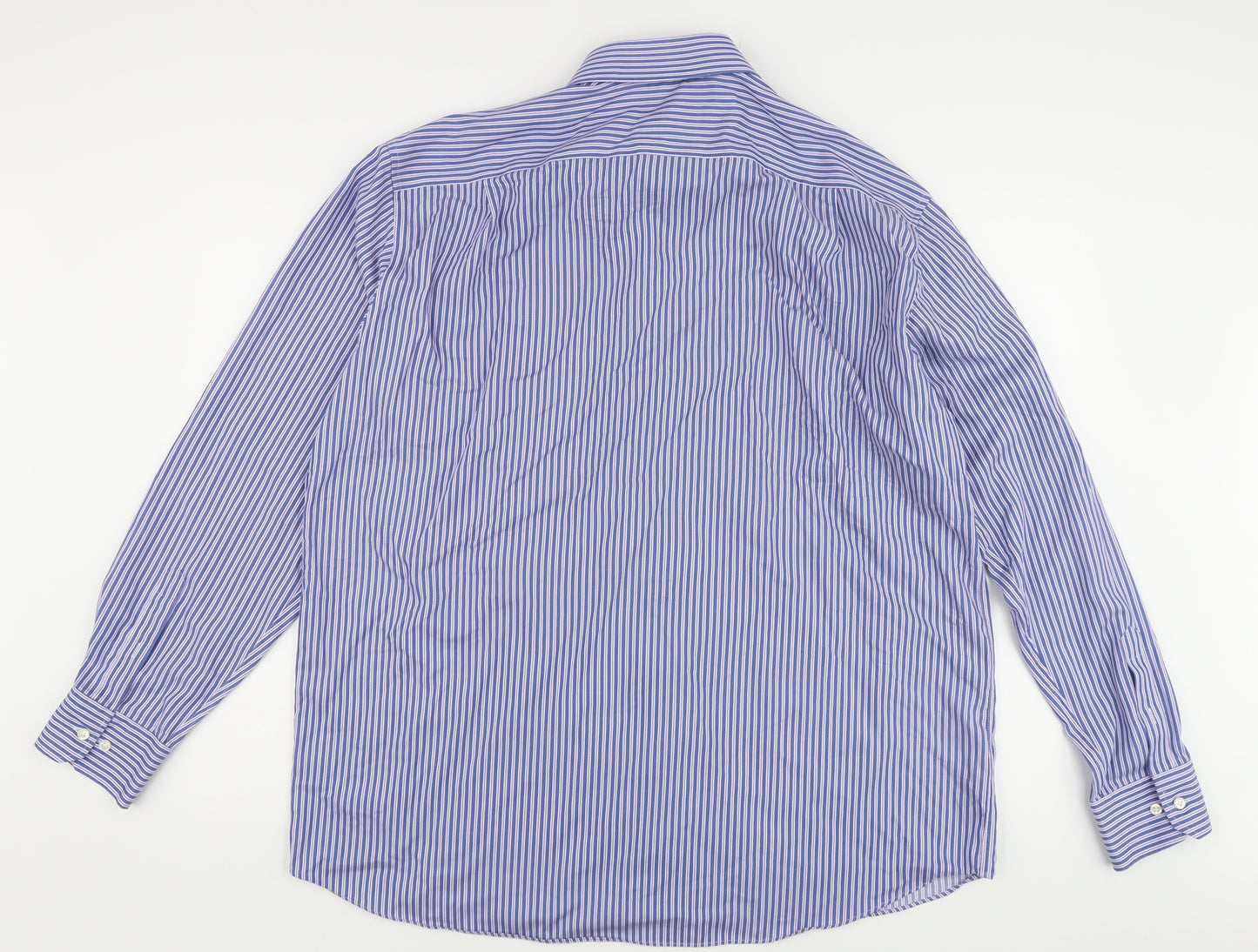 Marks and Spencer Men's Blue Striped Regular Fit Shirt 17.5
