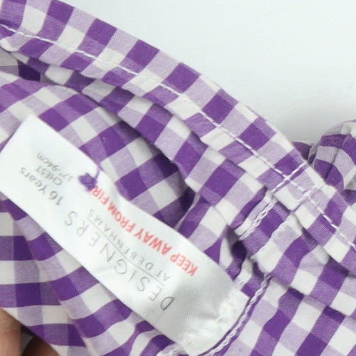 Jasper J Conran Girls Purple Gingham Collared Long Sleeve Shirt