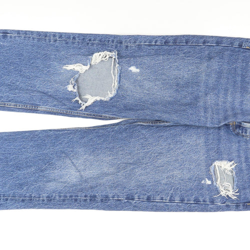 Primark Women's Blue Distressed Straight Jeans - Size 12