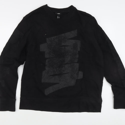 H&M Unisex Adults Black Pullover Sweatshirt L