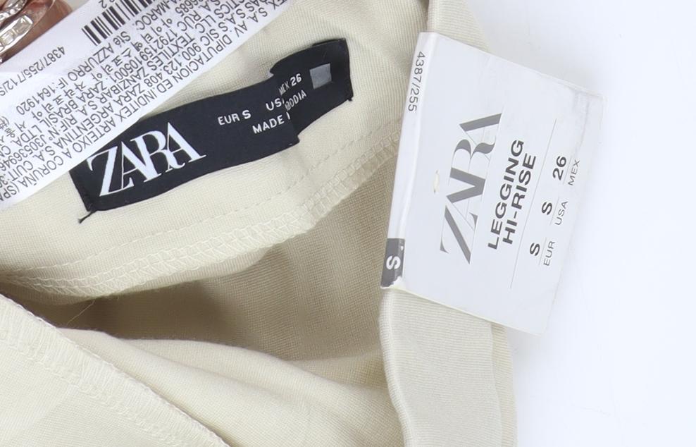 Zara Women's Beige High-Rise Leggings S