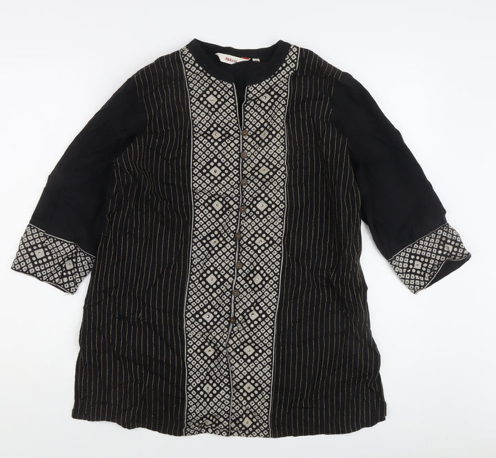 Akritii Women's Black Tunic Blouse XL, 3/4 Sleeve Boho