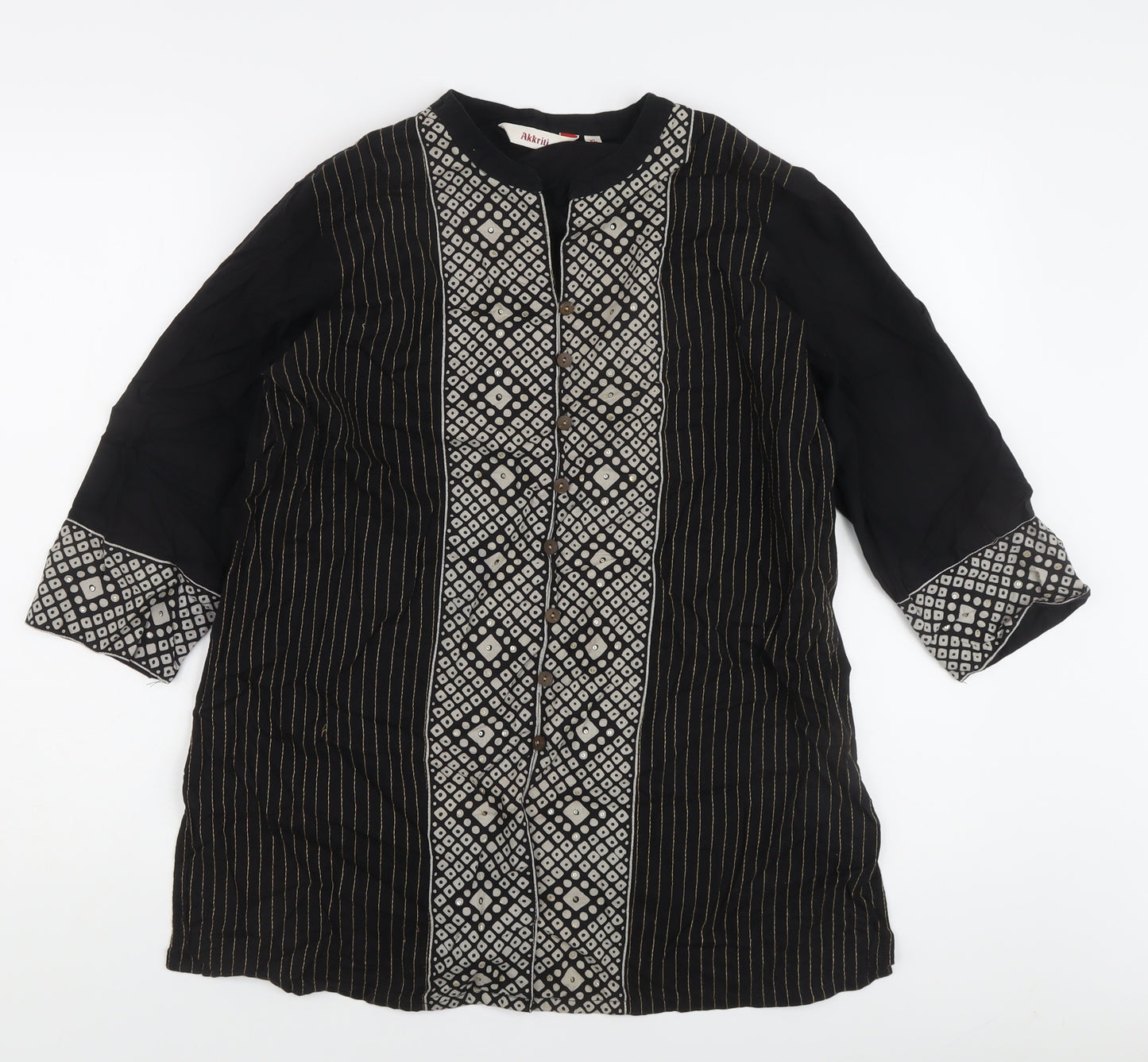 Akritii Women's Black Tunic Blouse XL, 3/4 Sleeve Boho