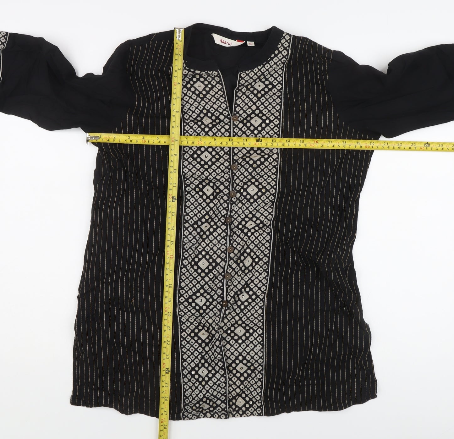 Akritii Women's Black Tunic Blouse XL, 3/4 Sleeve Boho