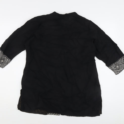 Akritii Women's Black Tunic Blouse XL, 3/4 Sleeve Boho