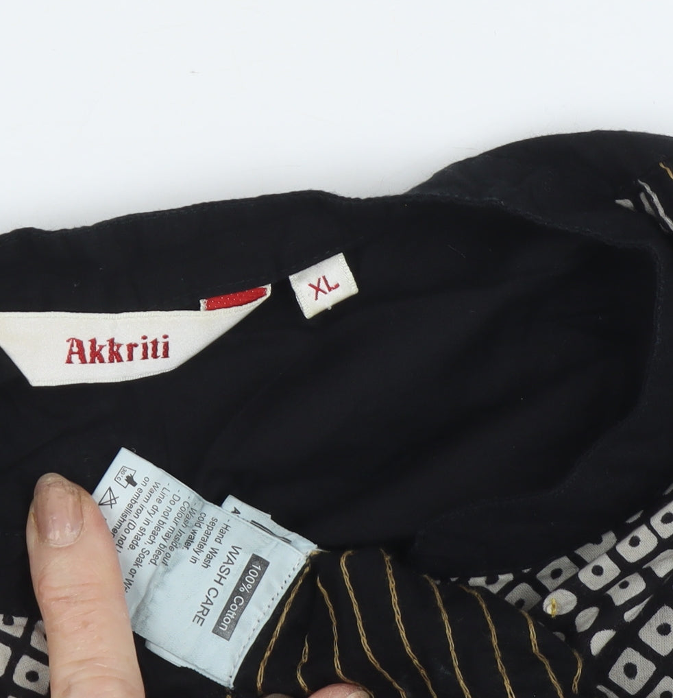 Akritii Women's Black Tunic Blouse XL, 3/4 Sleeve Boho