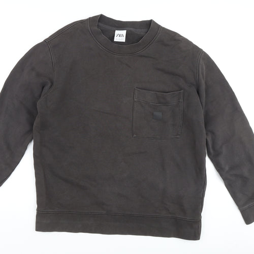 Zara Unisex Black Crew Neck Sweatshirt Size 14