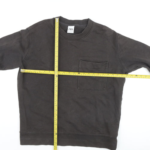 Zara Unisex Black Crew Neck Sweatshirt Size 14
