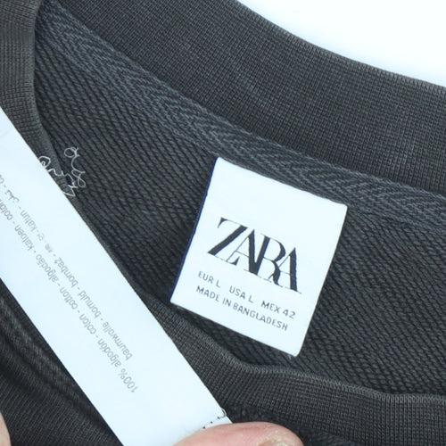 Zara Unisex Black Crew Neck Sweatshirt Size 14