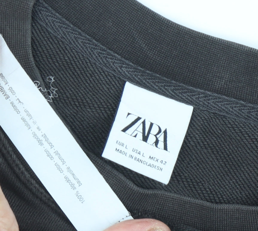 Zara Unisex Black Crew Neck Sweatshirt Size 14