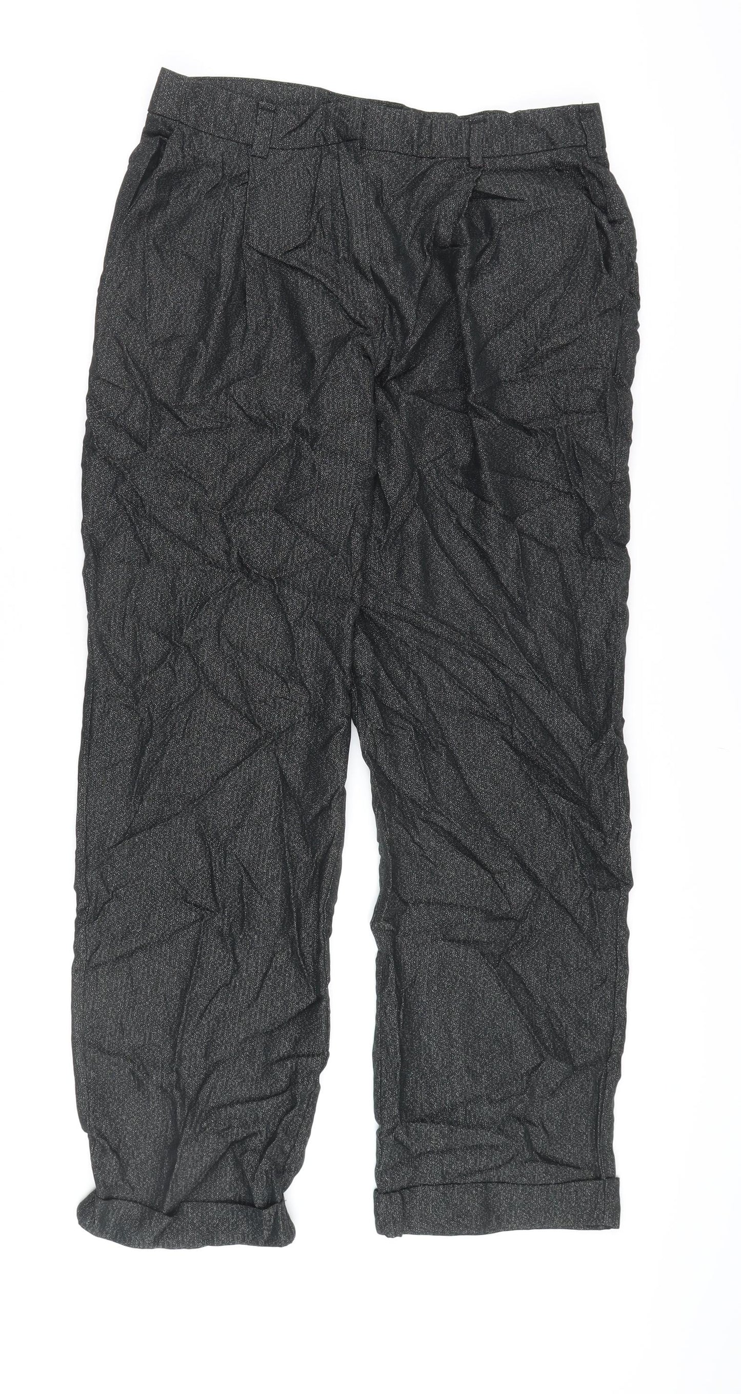 Oliver Bonas Women's Black Herringbone Trousers Size 10