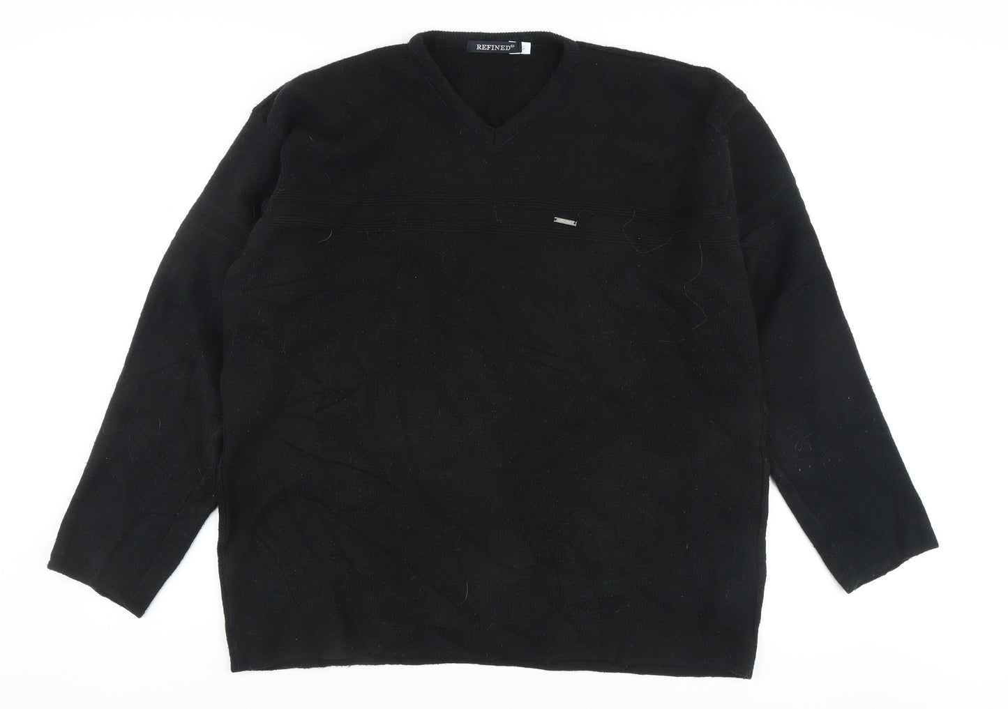 REFINED Men's Black Acrylic V-Neck Pullover XL