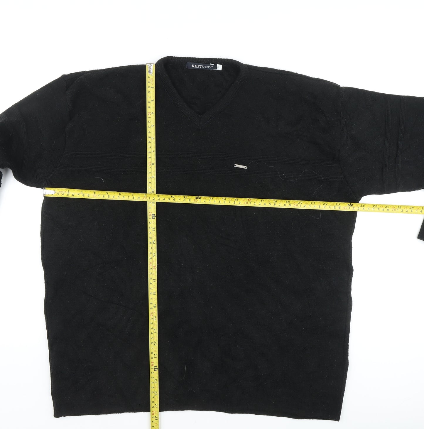 REFINED Men's Black Acrylic V-Neck Pullover XL