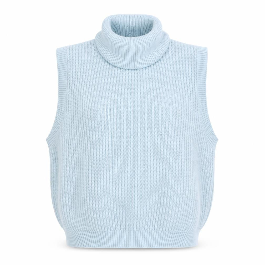 Vince Women's Blue Roll Neck Sleeveless Knit Vest Jumper M