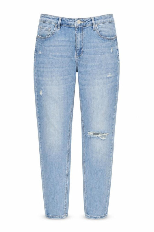 Front view of Vero Moda Women's Blue Distressed Boyfriend Jeans M