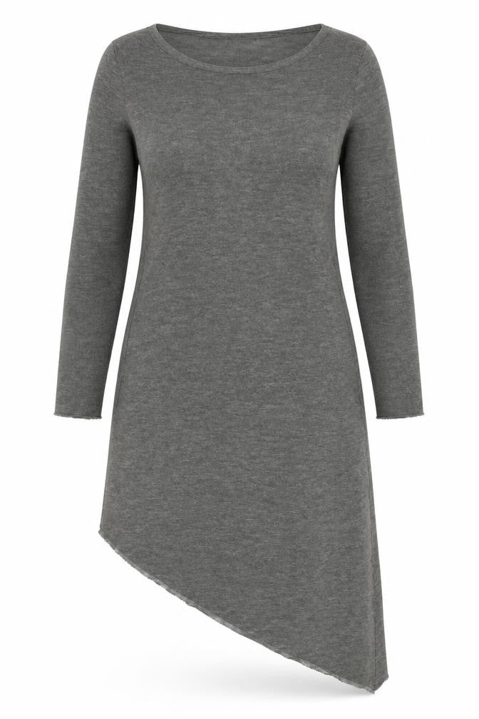 Front view of H&M Women's Grey Asymmetric Long Sleeve Dress S