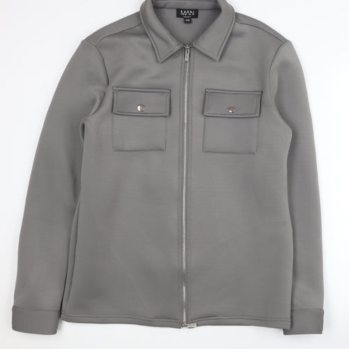 boohooMAN Men's Grey XS Basic Jacket - Casual Mid-Length