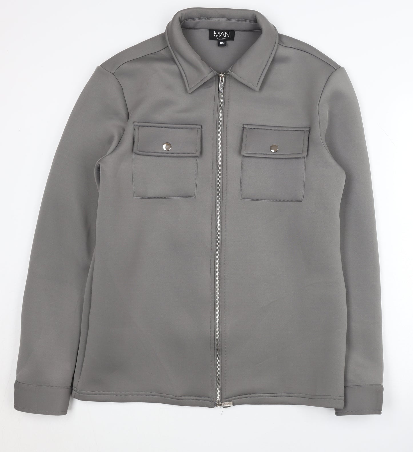 boohooMAN Men's Grey XS Basic Jacket - Casual Mid-Length