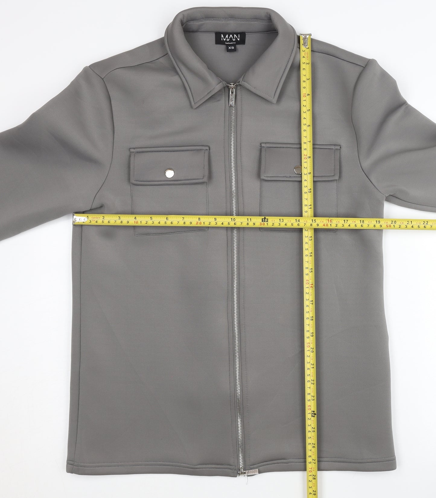 boohooMAN Men's Grey XS Basic Jacket - Casual Mid-Length