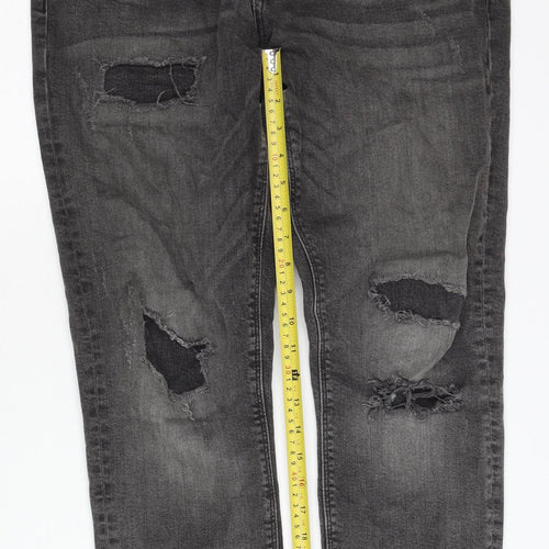 River Island Men's Black Distressed Skinny Jeans, Size 34