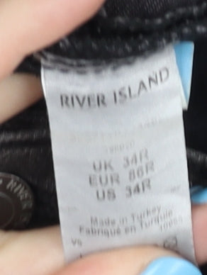 River Island Men's Black Distressed Skinny Jeans, Size 34