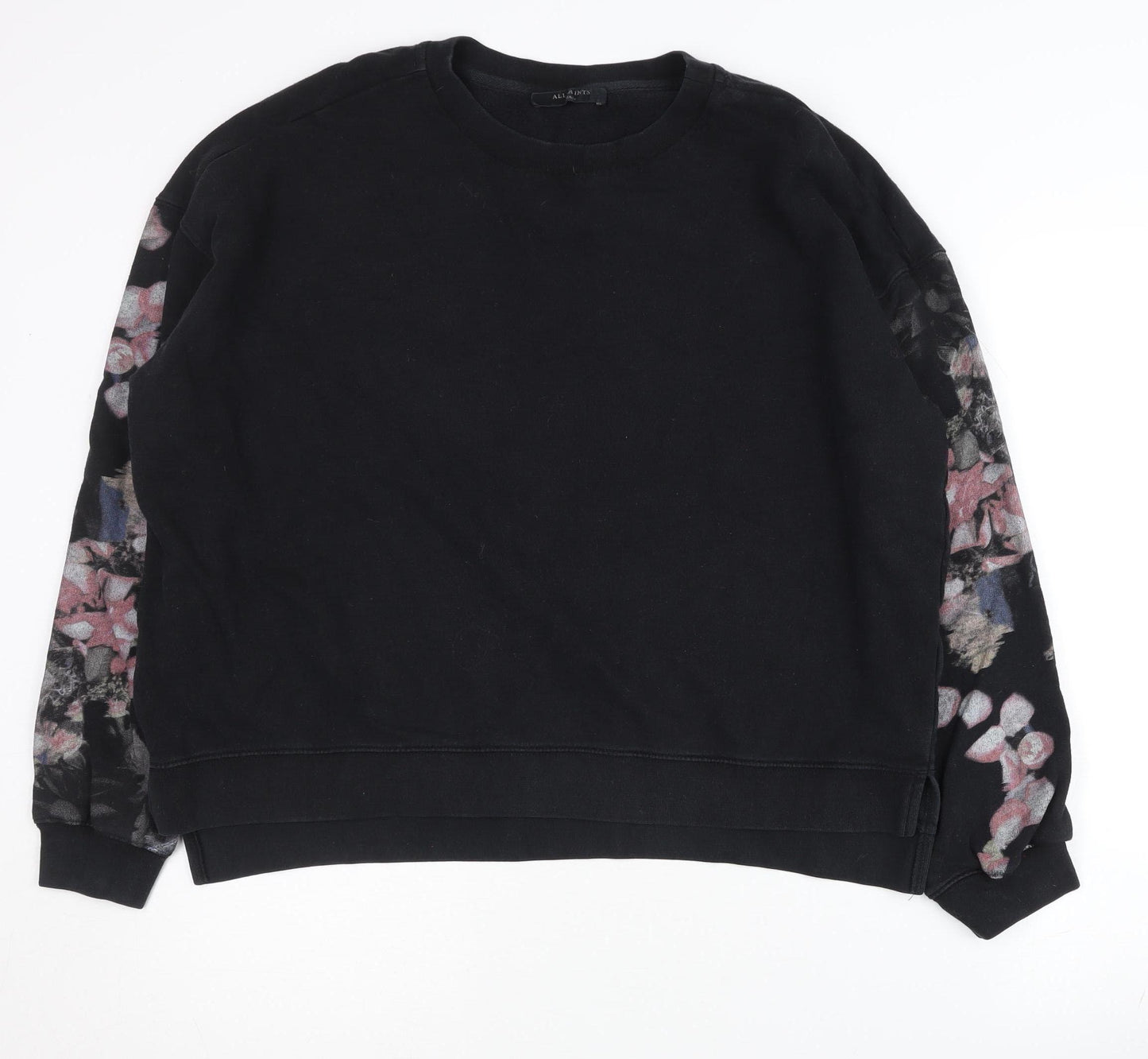AllSaints Men's Black Floral Pullover Sweatshirt Small