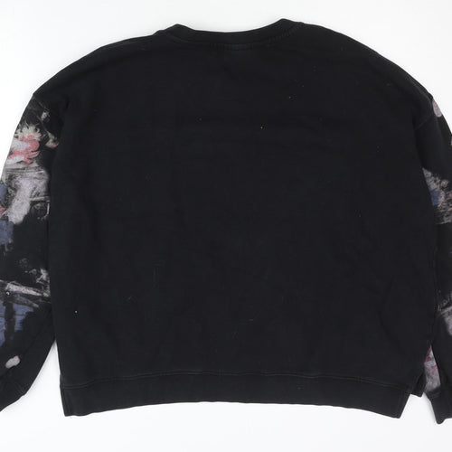 AllSaints Men's Black Floral Pullover Sweatshirt Small