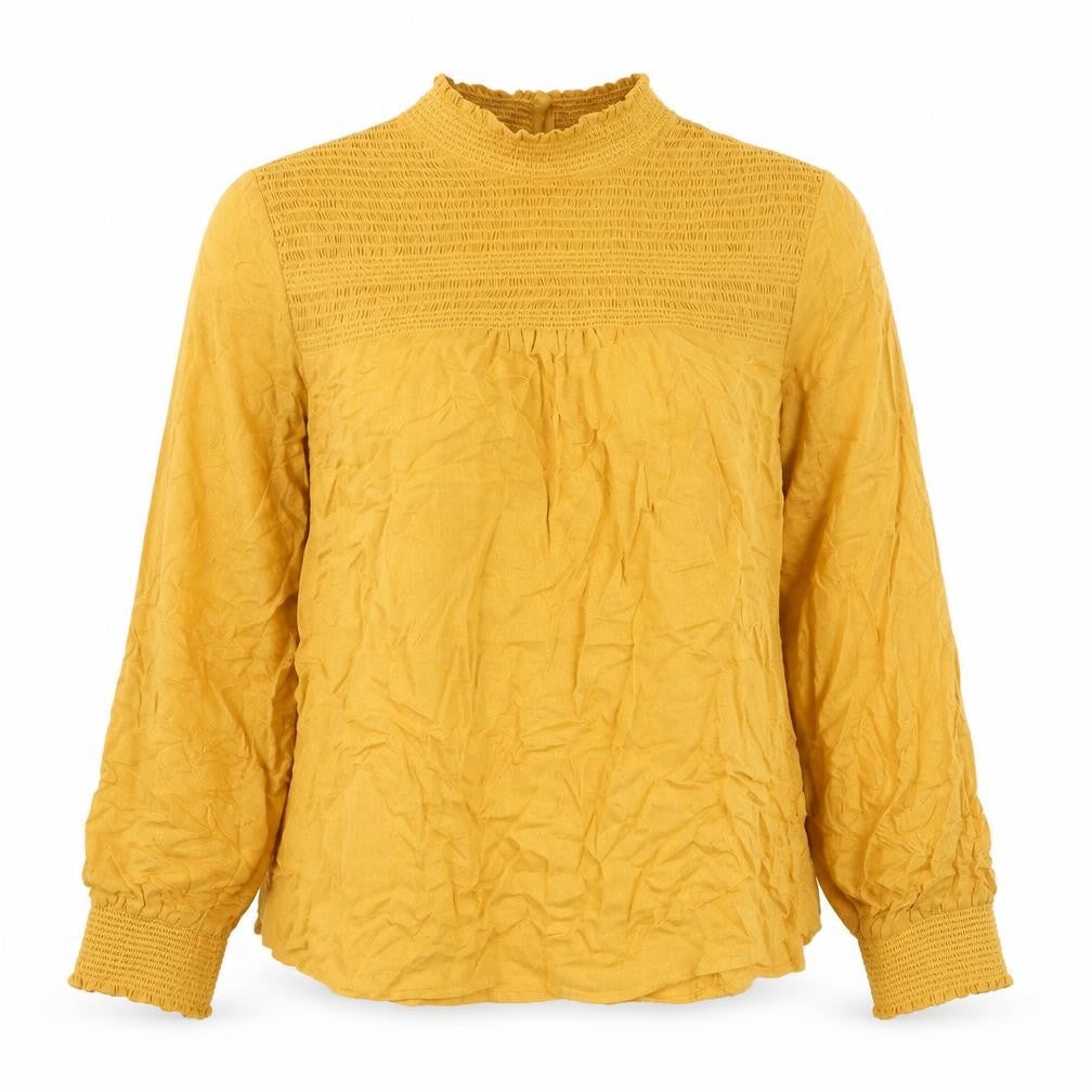 Front view of Next Women's Yellow Blouse, UK, size 8, High Neck