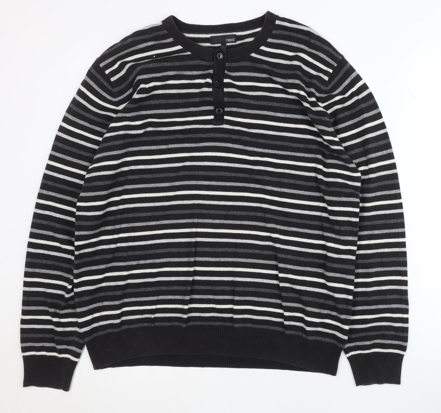 Next Men's Black Striped Henley Jumper, Size L