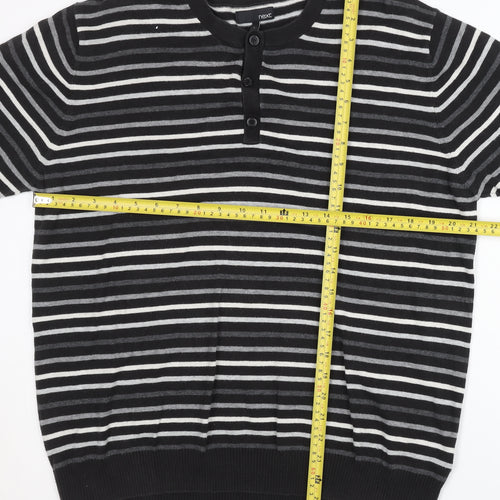 Next Men's Black Striped Henley Jumper, Size L