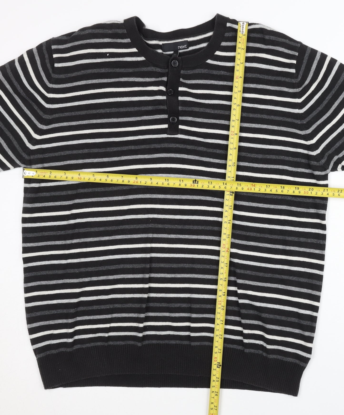 Next Men's Black Striped Henley Jumper, Size L