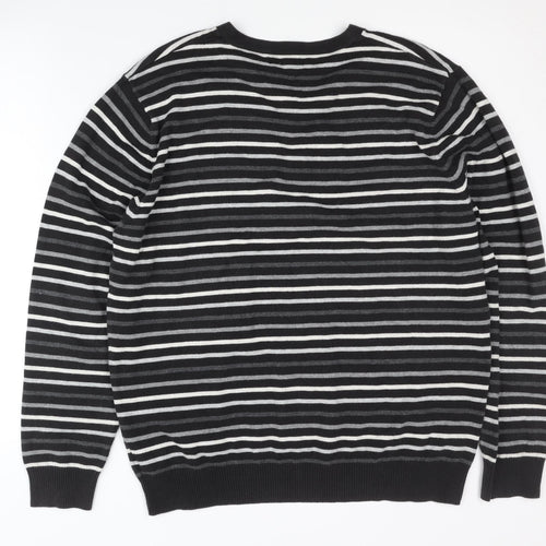 Next Men's Black Striped Henley Jumper, Size L