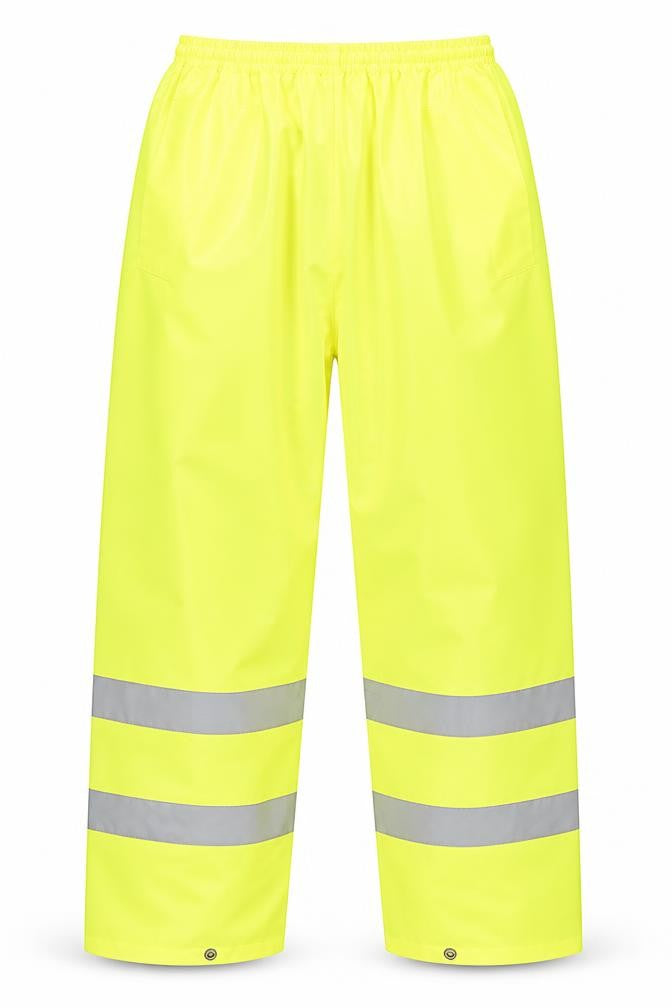 Front view of Dimensions Corporatewear men’s yellow rain trousers m