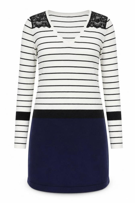 Front view of Miss Captain Women’s Multicoloured Stripe Knit Dress S