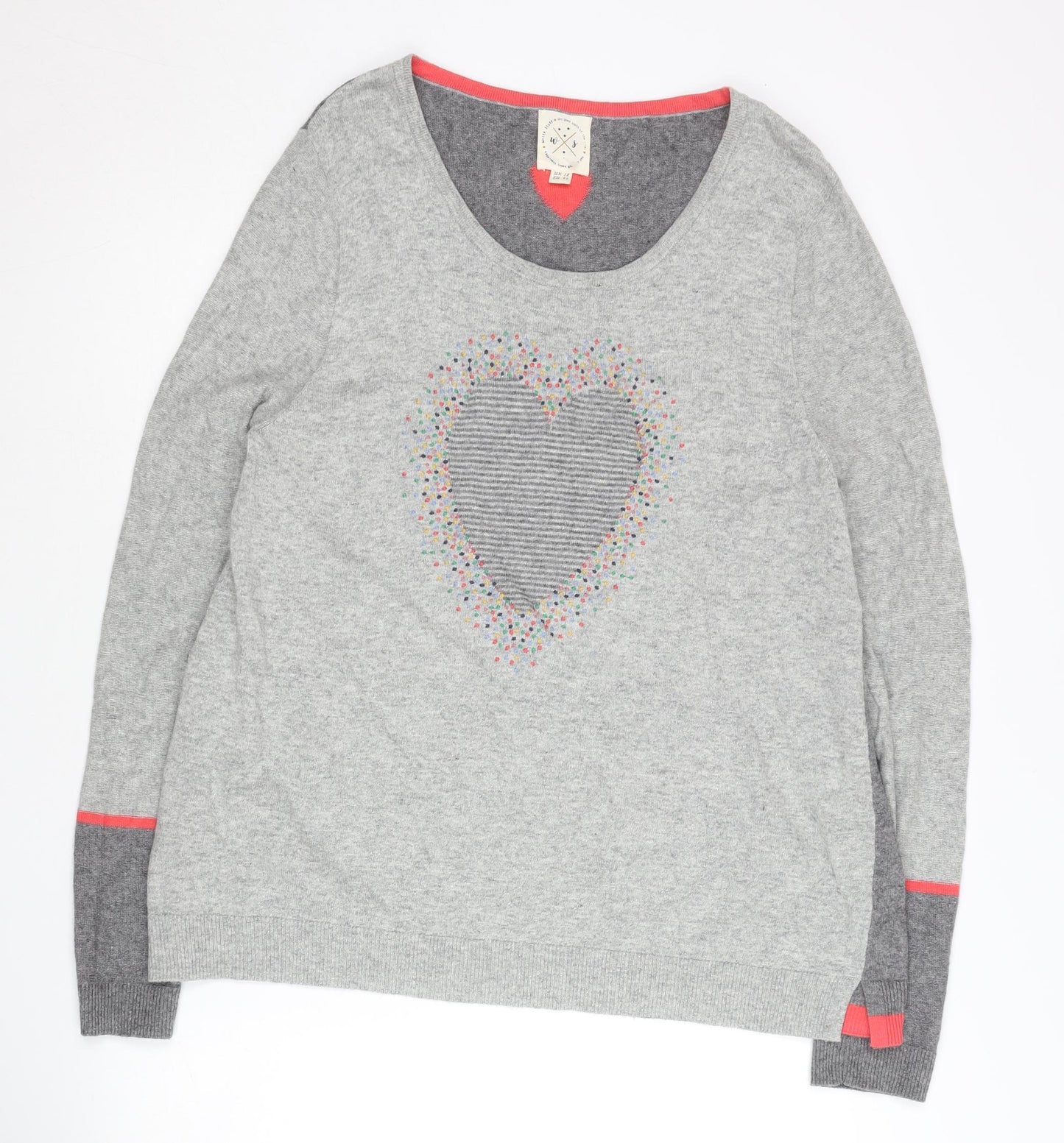 White Stuff Women's Grey Heart Jumper, Size 18